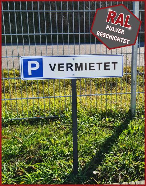 Schilderpfosten RAL pulverlackiert zum Einschlagen mit Parkplatzschild im Kennzeichenformat